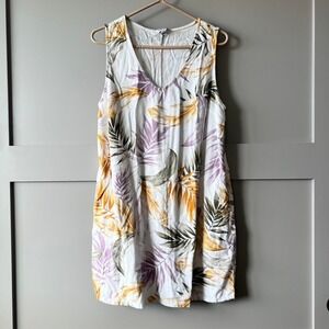 ORVIS Womens White Leaf Print Sleeveless V Neck Casual Dress Size L Tropical